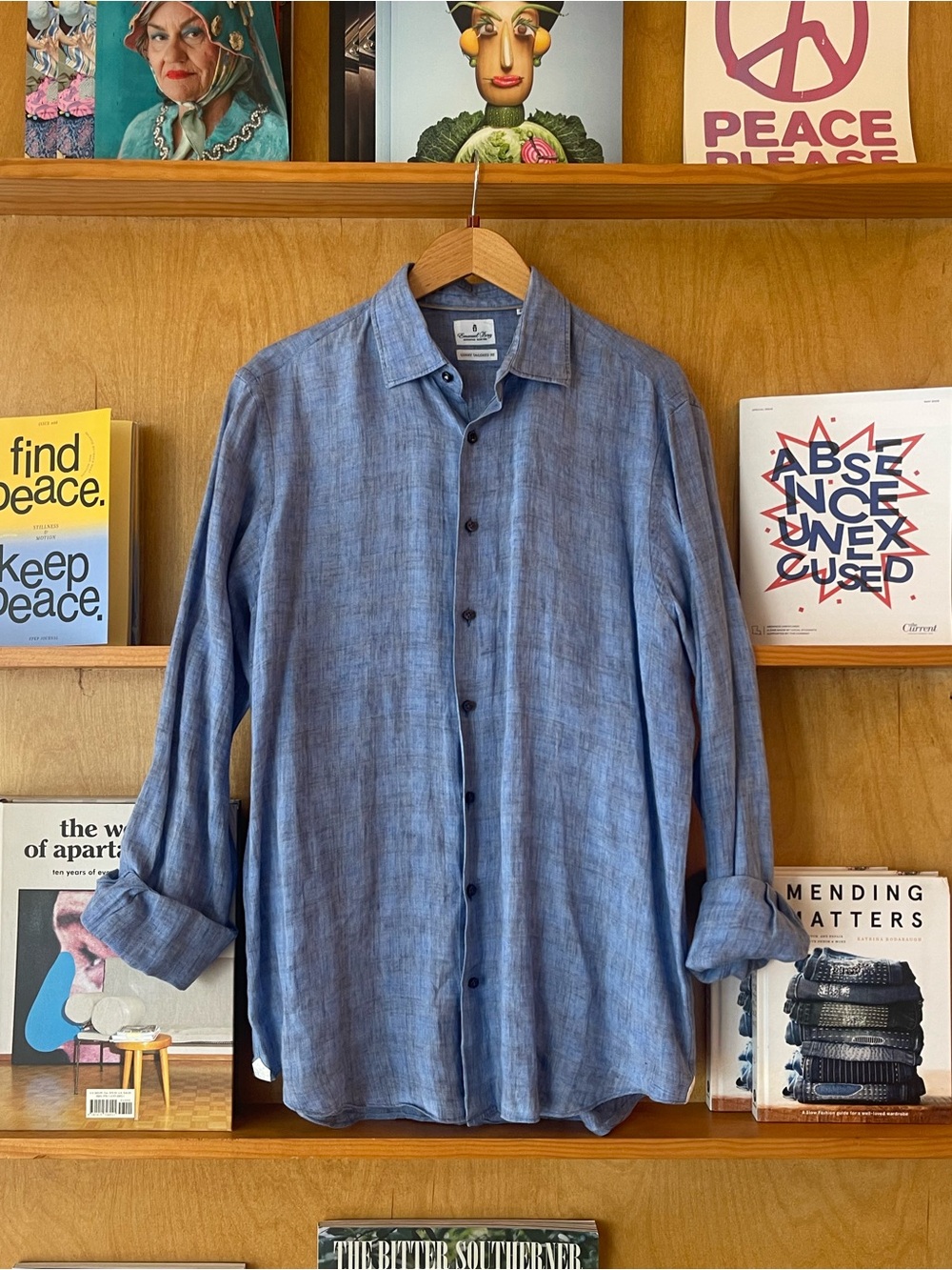Emanuel Berg Chambray Blue Mens Button-Up Shirt — Lightweight 100% Linen